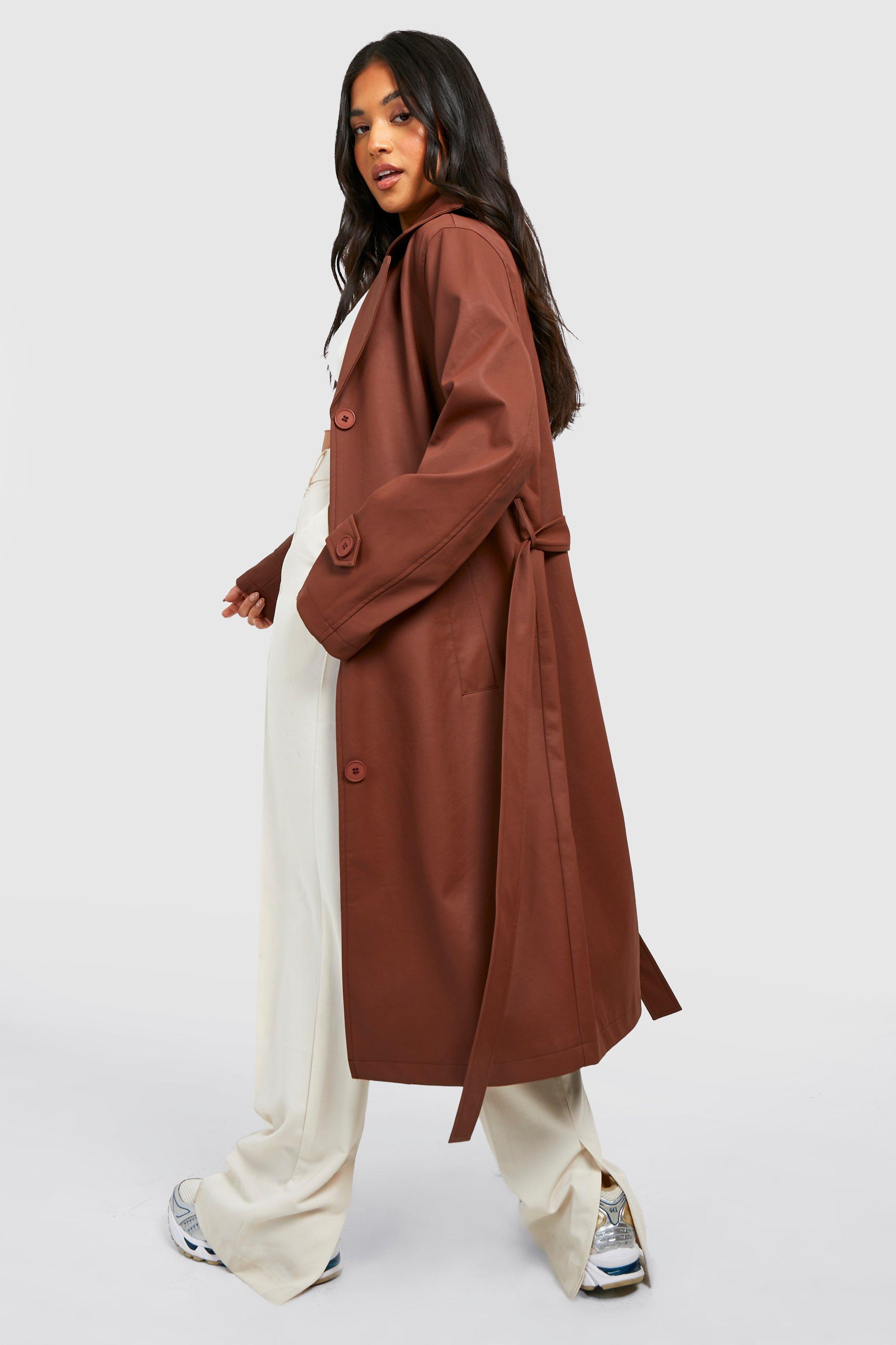 Petite Premium Faux Leather Trench Coat | boohoo CA